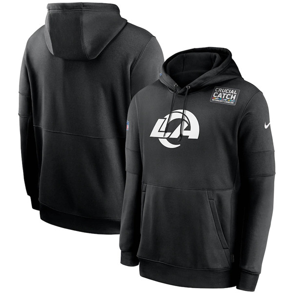 Men's Los Angeles Rams 2020 Black Crucial Catch Sideline Performance Pullover NFL Hoodie